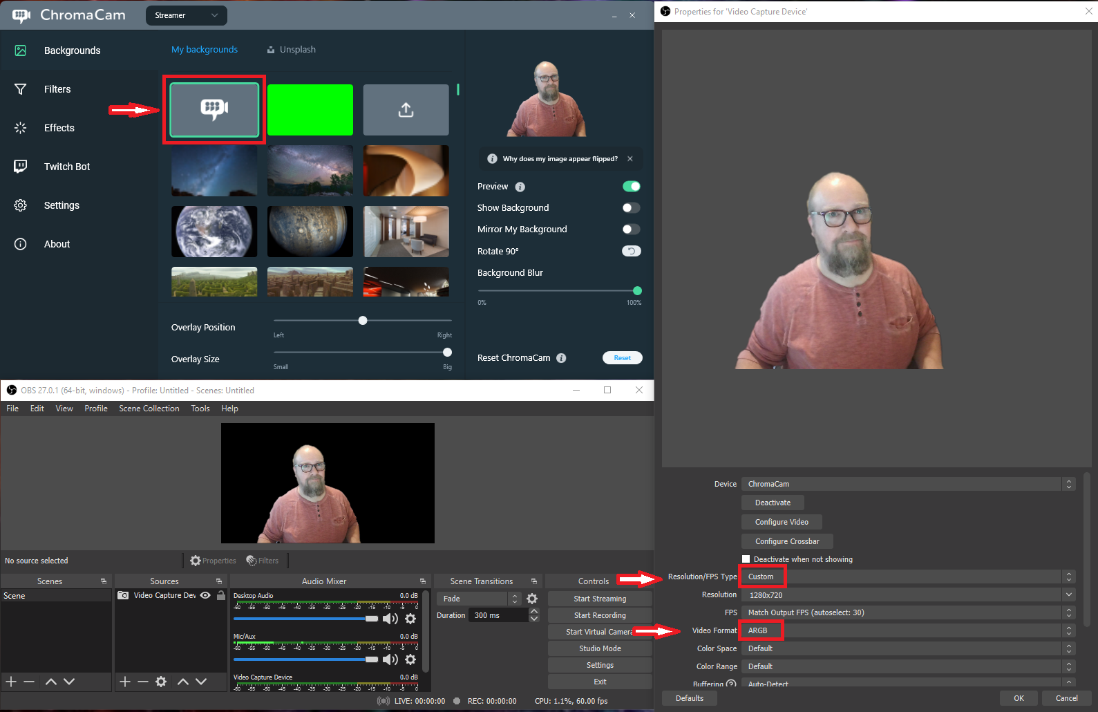 Background blur and transparent backgrounds enablement in OBS. | Personify